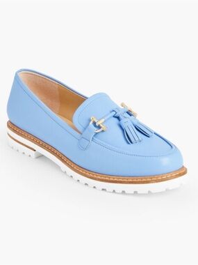 Talbots Sky Blue LAURA TASSEL SOFT NAPPA LOAFERS leather size 9